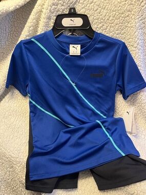 NWT Puma 2 Piece Set Shorts and T-Shirt Size S(8) Blue and Black